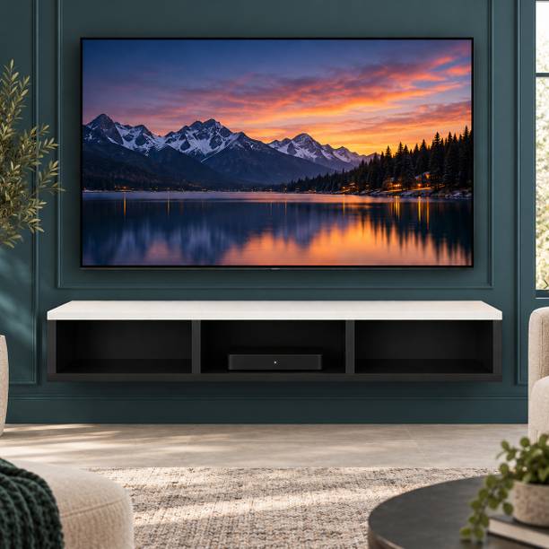 Mevyx Crafts Wood Wall Mounted TV Unit with 3 Open Compartments for 32, 40 and 43 Inch TV Engineered Wood TV Entertainment Unit