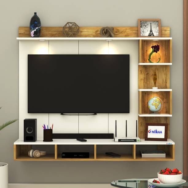 ANIKAA Kirina Engineered Wood Wall-Mount TV Unit with PVC Back Panel & LED Lights Engineered Wood TV Entertainment Unit