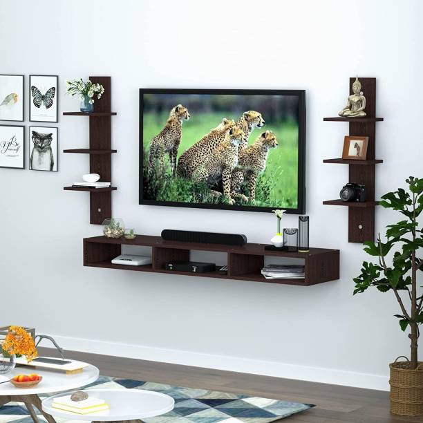 SNQ TV Entertainment Unit with 2 Wall Shelves Engineered Wood (Color -Brown Engineered Wood TV Entertainment Unit
