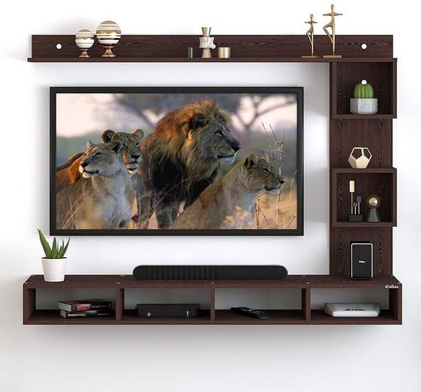 ANIKAA Kirina HDHMR (Water Resistance Wood) Wall Mount TV Unit with Decorative Shelves Engineered Wood TV Entertainment Unit