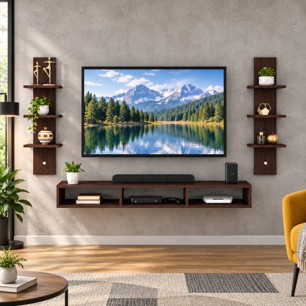 SAMYX Wall Mounted TV Entertainment Unit with Side Display Shelves Engineered Wood TV Entertainment Unit