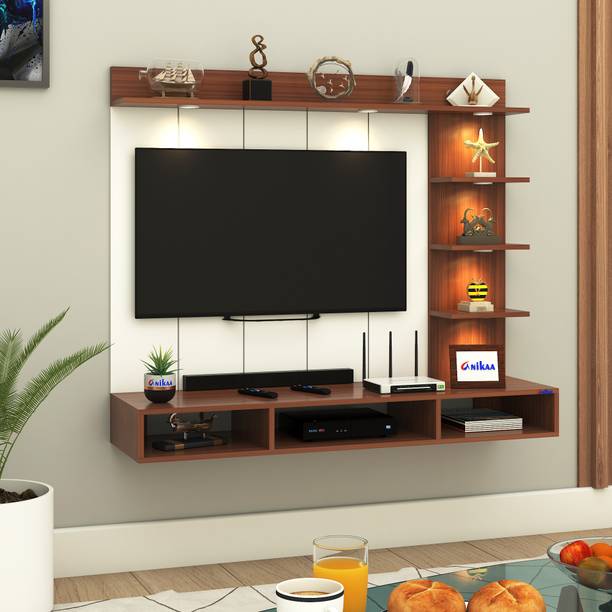ANIKAA Tyron Wall-Mount TV Unit with PVC Back Panel & LED Lights Ideal for 55 Inch TV Engineered Wood TV Entertainment Unit