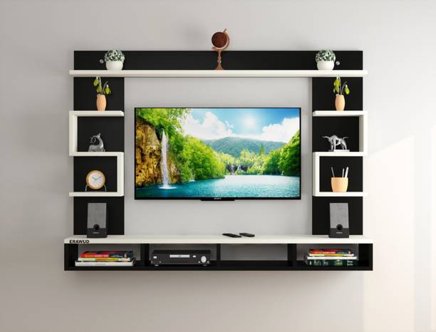 Odestar TV Unit for Living Room Wall Mounted TV Stand with Shelves Fits Upto 55 Inch TVs Engineered Wood TV Entertainment Unit