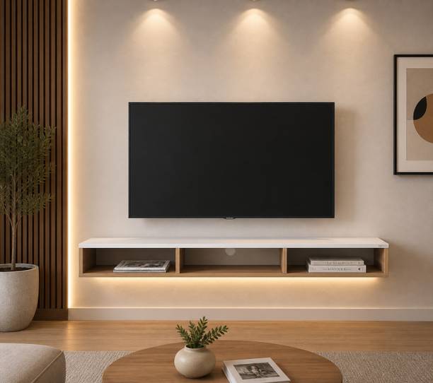 K K HANDICRAFTS Modern Wall Mounted Floating TV Unit Shelf for Living Room, Bedroom & Office Engineered Wood TV Entertainment Unit
