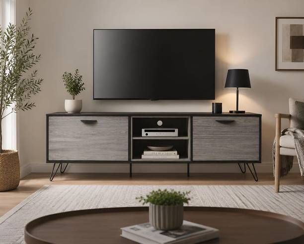 Furniva Flux 2 TV Entertainment Unit | TV Stand with 2 Storage Cabinets | Hairpin Legs Engineered Wood TV Entertainment Unit