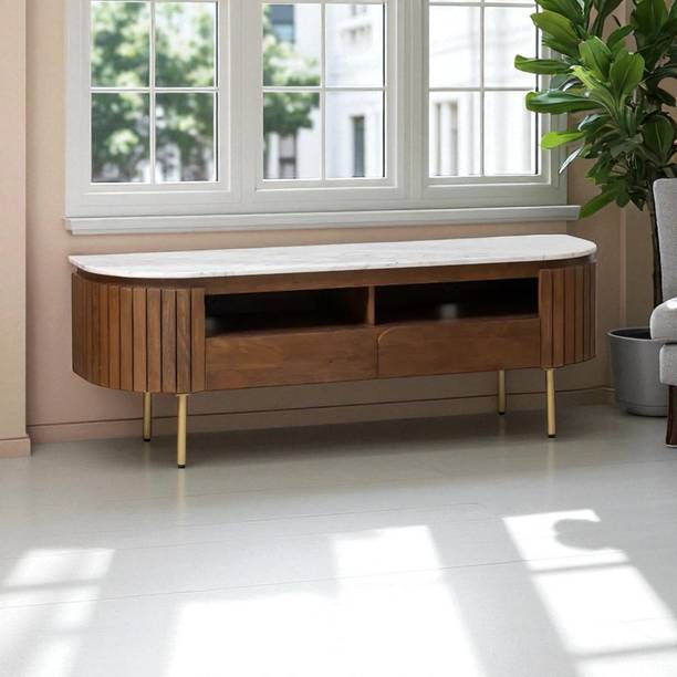 THE ATTIC The Attic Carlston TV Cabinet Large,Provential Teak Matte Finish Solid Wood TV Entertainment Unit