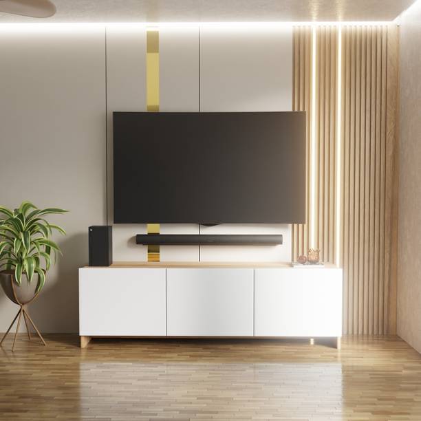 Divysa Modern 3 Door TV Cabinet for Living Room Bedroom with Closed Storage Cabinets Engineered Wood TV Entertainment Unit