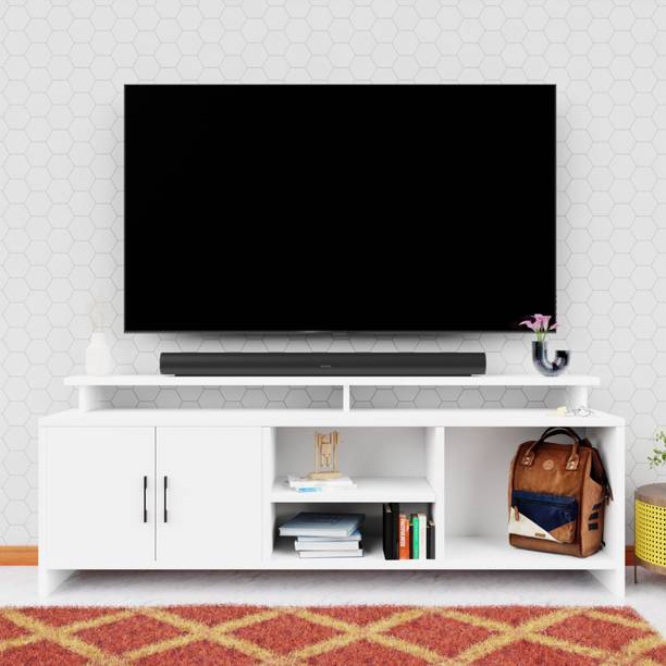 FunTree Wooden TV Unit with 2 Doors & Open Shelves | TV Stand | Engineered Wood TV Entertainment Unit