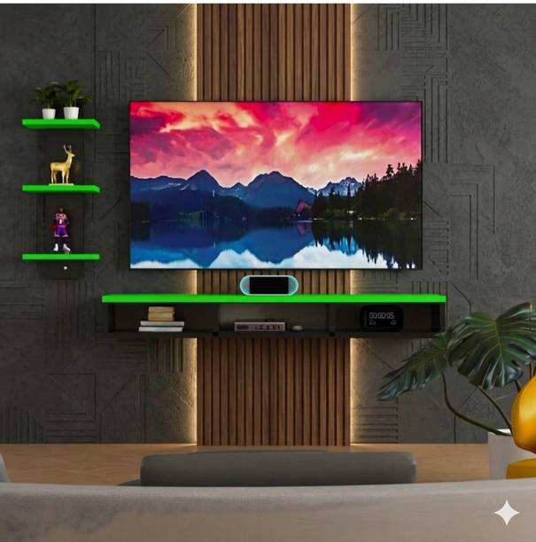 bhartiye enterprises Modern Entertainment Unit with Wall Mounted Storage Shelves Engineered Wood TV Entertainment Unit