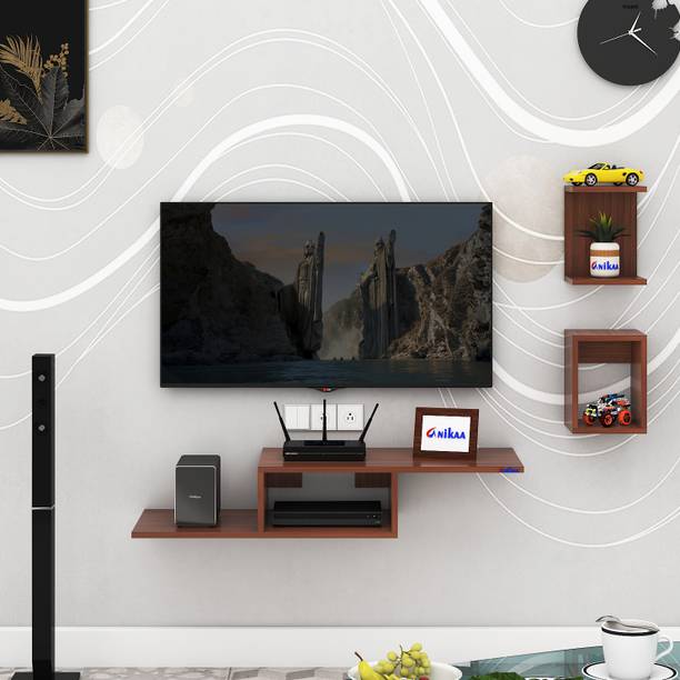 ANIKAA Zorin Wall Mounted TV Unit with 2 Open Shelves and 2 Storage Boxes for Room Engineered Wood TV Entertainment Unit