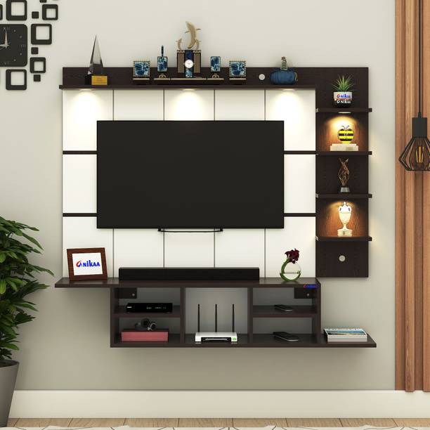 ANIKAA Charley Wall Mount Strip PVC Back Panel TV Unit with Spot LED for Up to 43" TV Engineered Wood TV Entertainment Unit