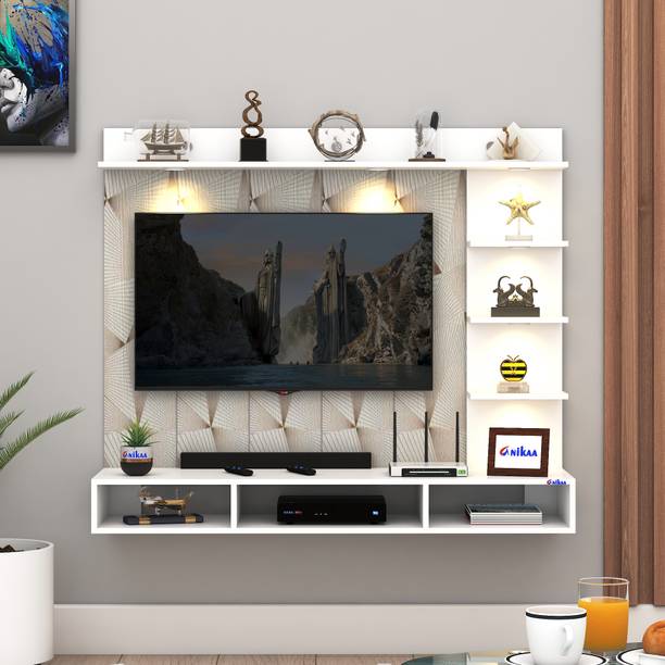 ANIKAA Tyron Wall-Mount TV Unit with PVC Back Panel & LED Lights Ideal for 43 Inch TV Engineered Wood TV Entertainment Unit
