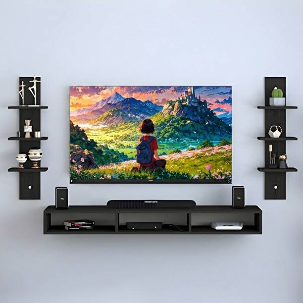 FALAK ADOBE CRAFT Wall Mounted TV Entertainment Unit with Floating Shelf & Side Display Shelves Solid Wood TV Entertainment Unit