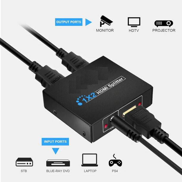 TERABYTE  TV-out Cable 1X2 HDMI Splitter 1 in 2 Out HDMI Port for TV, Laptop, Monitor, LED, Projector