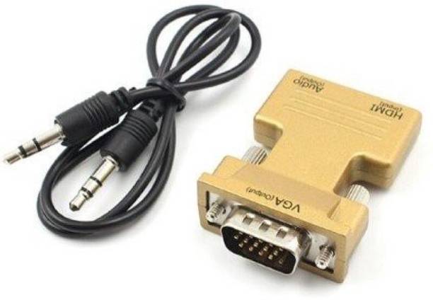 PremiumAV  TV-out Cable Hdmi Female to VGA Male Converter Audio Adapter (Gold) 0.5 m HDMI Adapter (Co