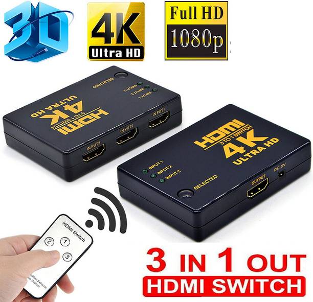 BALRAMA 3 Way HDMI Switch 3x1 with Remote Control 3 Port HDMI Splitter 3 Port IN 1 OUT Combo Set