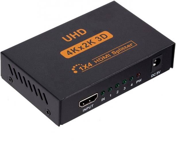 microware  TV-out Cable Ultra HD 4K 4 Port HDMI Splitter 1x4 Repeater Amplifier 1080P 3D Hub 1 In 4 Out