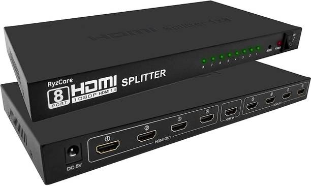 RyzCare  TV-out Cable 1X8 8 Port Full HD HDMI Splitter Hub Repeater Amplifier 1080p 1 in 8 out