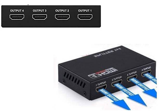 REVALS  TV-out Cable HDMI Splitter 1 in 4 Out Supports 3D 4K x 2K 30HZ FHD 1080P - Pack of 2 Splitter