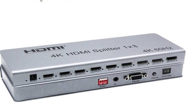 microware 4K@60Hz HDMI 2.0 1x8 Splitter 1080p 3D EDID RS232 for PS3/4 PC DVD To TV Media Streaming Device