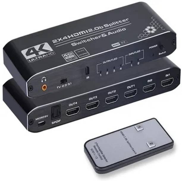 microware  TV-out Cable 4K ULTRA HD 2X4 HDMI 2.0b Splitter Switcher & Audio 18gbps HDR 10