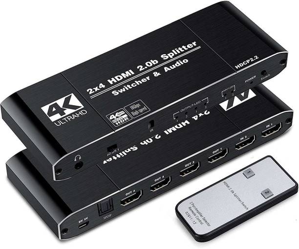 microware  TV-out Cable 2X4 HDMI2.0 Splitter 2 in 4 out Switcher and Audio Separation Hdcp2.2 4K/60Hz
