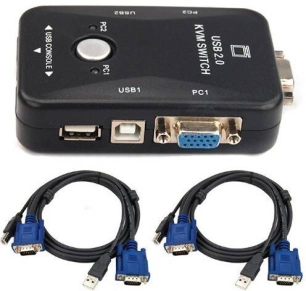 ANDTRONICS  TV-out Cable 2 Port USB 2.0 KVM Switch Box With 2 KVM Cables to Control up to 2 Computers for Computer Sharing Video Mouse Keyboard Monitor