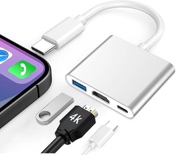 RuhZa USB Type C Cable 2 A 0.5 m Metal USB Type C Adapter 3 in 1 Type C USB Hub HDMI, HD 4K HDMI USB Adapter..