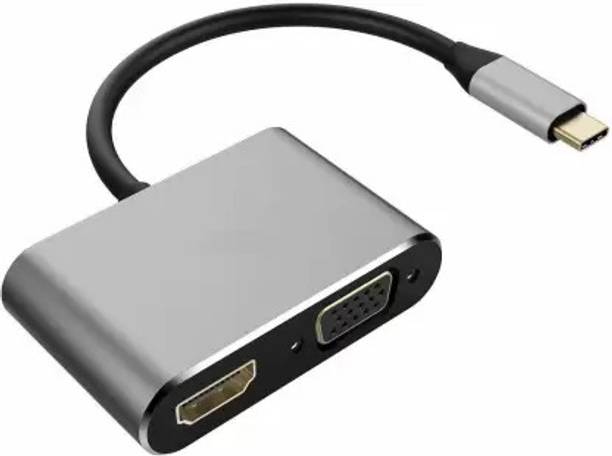 microware  TV-out Cable Type C to HDMI VGA 2 in 1 Display Adapter, 4K 2K UHD Compatible Dual Screen