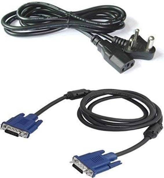 TECHNO  TV-out Cable 1.5 m Combo Set of Male to Male 15 Pin VGA and Power Cable for Computer CPU,