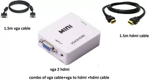 TECHON  TV-out Cable vga to hdmi converter + vga cable + hdmi cable combo pack