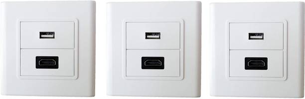 ELECTRO WOLF  TV-out Cable HDMI/USB Multimedia Modular Wall Socket Face Plate Socket Plug Jack Cable or Adapter for Home/Office. Pack of 3