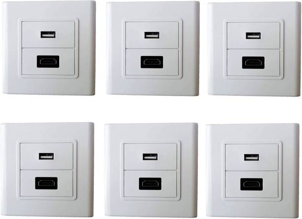 ELECTRO WOLF  TV-out Cable HDMI/USB Multimedia Modular Wall Socket Face Plate Socket Plug Jack Cable or Adapter for Home/Office. Pack of 6