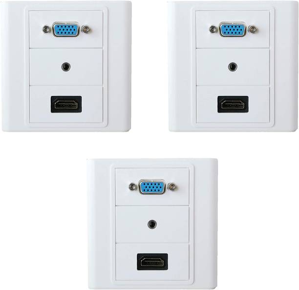 ELECTRO WOLF  TV-out Cable HDMI / VGA / AUX Multimedia Modular Wall Socket Face Plate Socket Plug Jack Cable or Adapter for Home/Office. Pack of 3