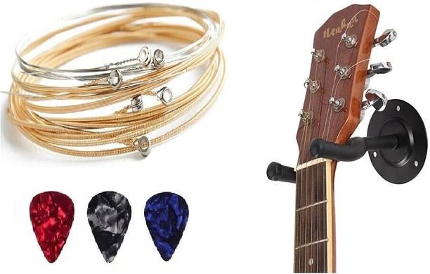 AMG Music Guitar Wall Mount Hanger with 3 picks ,Strings for Acoustic Guitars Concert Ukelele Strings