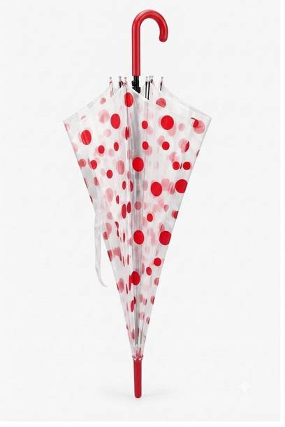 keran Transparent Dotted Umbrella with Red Curved Handle for Men & Women Umbrella
