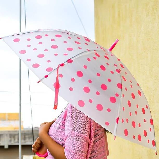 Quick and fast services Transparent Pink Polka Dot Umbrella for Women & Girls Stylish & Waterproof Umbrella