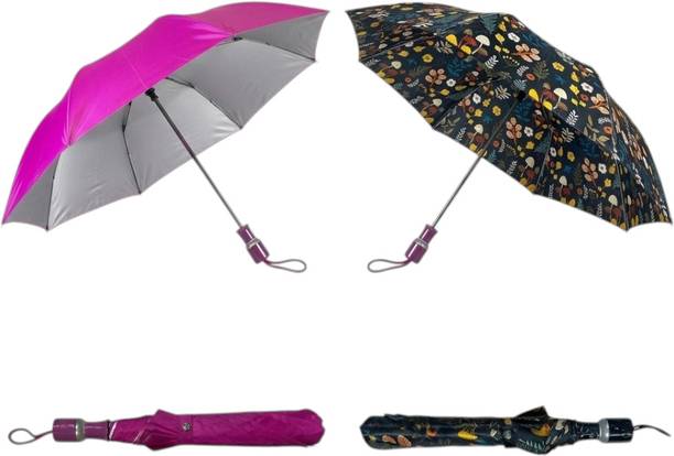 ANYTYPESHOP Pack of 2 Manual Foldable Umbrella for Rain & Sun | Portable Travel Combo. Umbrella