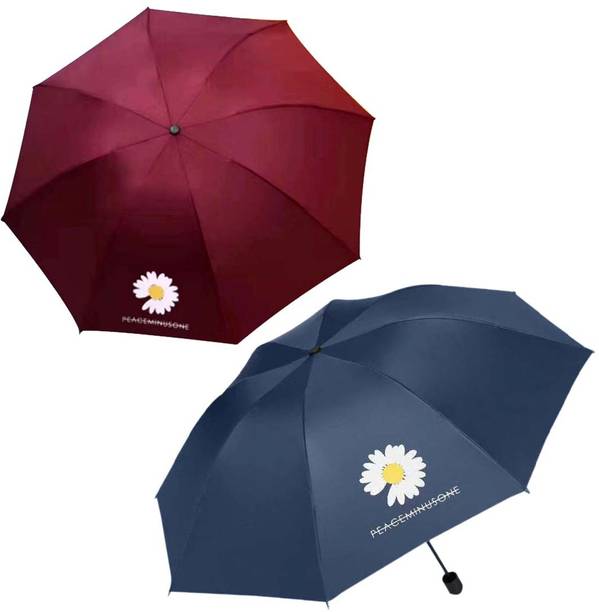 KEKEMI 3 fold Manual Plain Sun & Rain Umbrella
