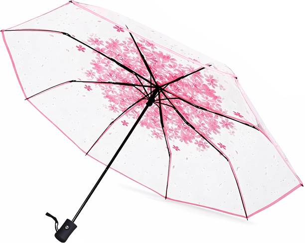 CONTACTS Transparent Cherry Blossom Umbrella, Auto Open Close Folding Umbrella Umbrella