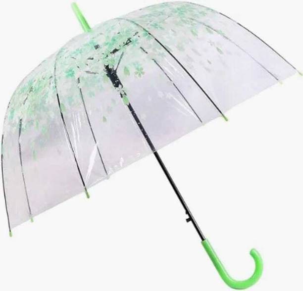 Movetechgadgets Flower Print Transparent Umbrella Green Umbrella