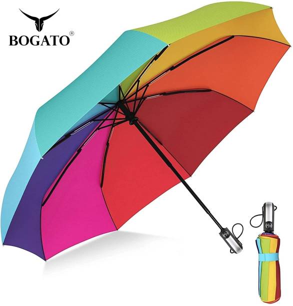 BOGATO™ Regular Size Windproof Rainbow Umbrella With Waterproof Mobile Pouch Umbrella