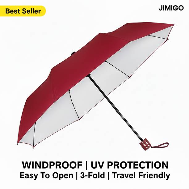 JIMIGO 3 Fold UV Coated large stylist heavy duty long lasting Men & Women Travel Kc Umbrella