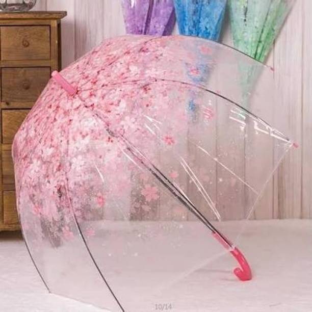 Movetechgadgets Flower Print Transparent Umbrella Pink Umbrella