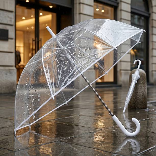 kuaxi Transparent Umbrella with White Handle | Waterproof Dome Umbrella for Girls Umbrella