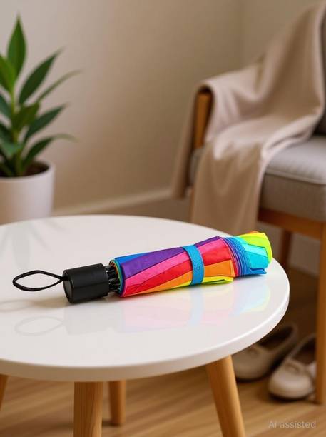 GOPINATH AUTOLINK 3 Fold Compact Travel Umbrella, Portable Folding Windproof and Rainproof Rainbow Umbrella