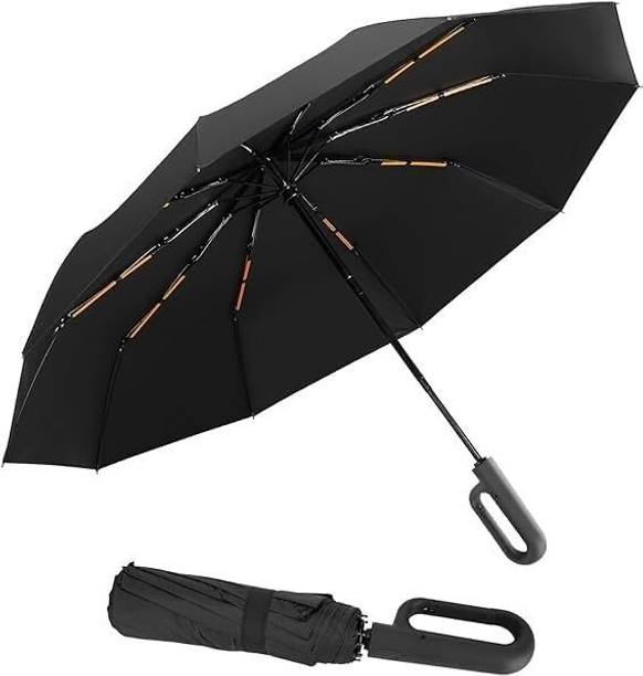TREXEE 3-Fold Travel Golf Umbrella with Carabiner Handle Auto Open Close 10 Dual Rib Umbrella