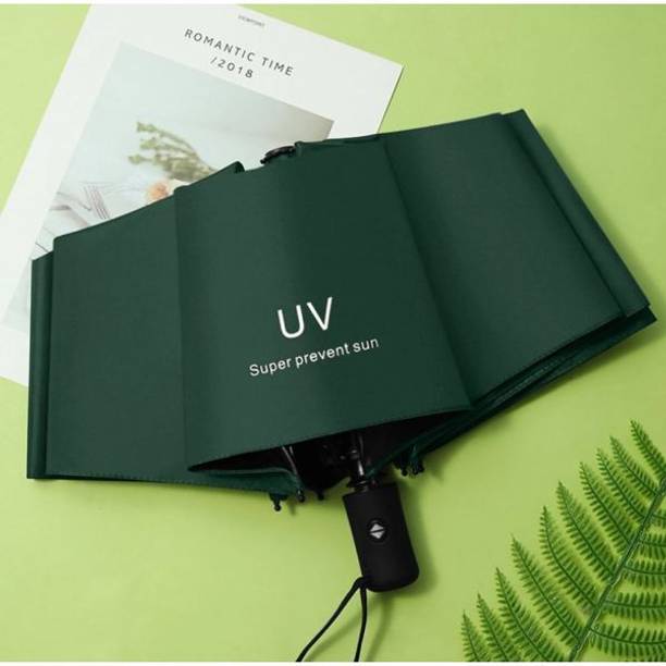 R-RGK UV Sunshade & Rain Black 3-Folding Umbrella, 8 Ribs Automatic Opening Umbrella Umbrella