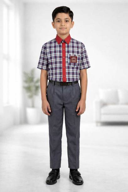 KAMVED ART Grey, Red Uniform Shirt