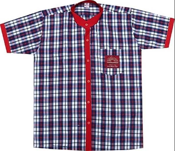 AMBIKASTORES Red, White Uniform Shirt